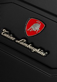 Black textured material features a silver “Torino Lamborghini” logo and a red shield with a silver bull emblem at the top.