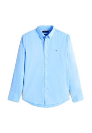 Lichtblauw button-up shirt van katoen, met een kraag, lange mouwen en een klein logo op het linker borstzakje.