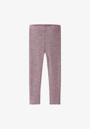 Bløde lyserøde teksturerede leggings med et subtilt prikkemønster og en bølget kant, designet til komfort og afslappet brug.