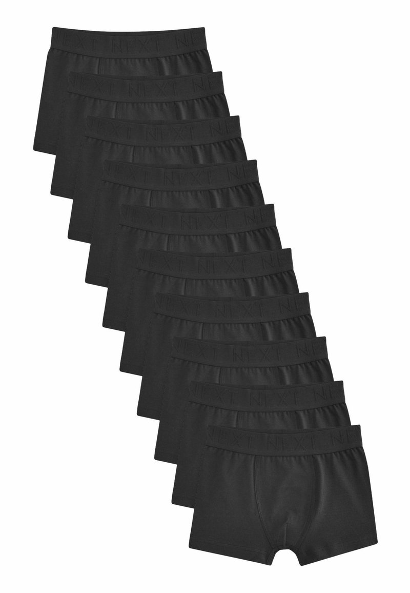 Sorte boxer briefs arrangeret i en stak, lavet af blødt stof med en elastisk talje, der har mærkenavnet "NEXT" indgraveret.