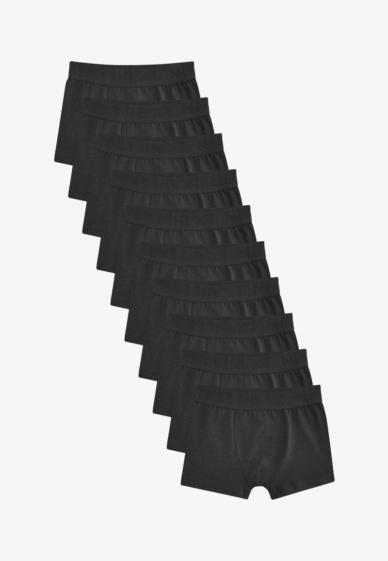 Sorte boxer briefs arrangeret i en stak, lavet af blødt stof med en elastisk talje, der har mærkenavnet "NEXT" indgraveret.