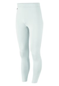 Helleblaue, enganliegende Leggings aus dehnbarem Stoff. Sie zeichnen sich durch eine glatte Textur und ein schlichtes Design mit minimalen Nähten und ohne sichtbare Logos aus.
