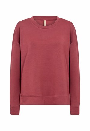 Sweatshirt in een zachte rozetint, gemaakt van zacht materiaal met een ontspannen pasvorm, een ronde hals en lange mouwen met geribbelde boorden.