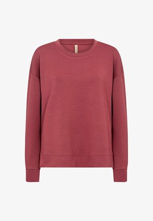 Sweatshirt in einem gedämpften Rosaton, hergestellt aus weichem Stoff mit legerer Passform, rundem Ausschnitt und langen Ärmeln mit gerippten Bündchen.