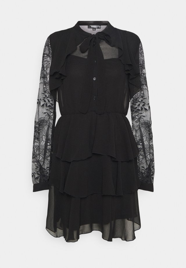 SLEEVE FRILL DETAIL DRESS - Blusenkleid - black