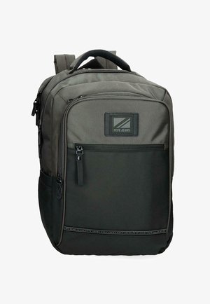 Zaino Pepe Jeans bicolore nero e grigio con più scomparti con cerniera e spallacci imbottiti.