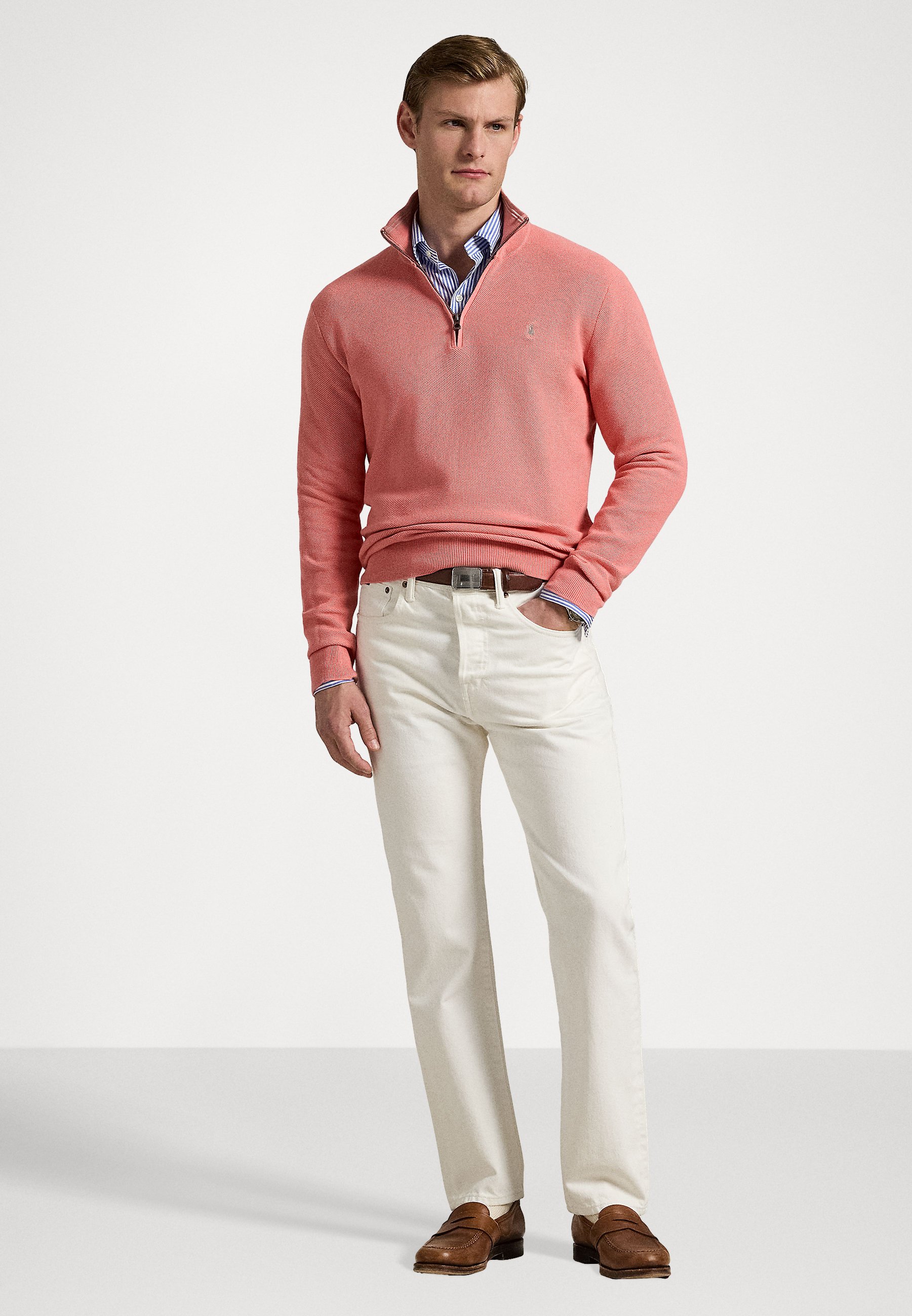 Polo Ralph Lauren MESH KNIT COTTON QUARTER ZIP SWEATER - Jumper