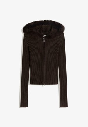 Bershka ZIP-UP WITH HOOD  - Cardigan - dark brown