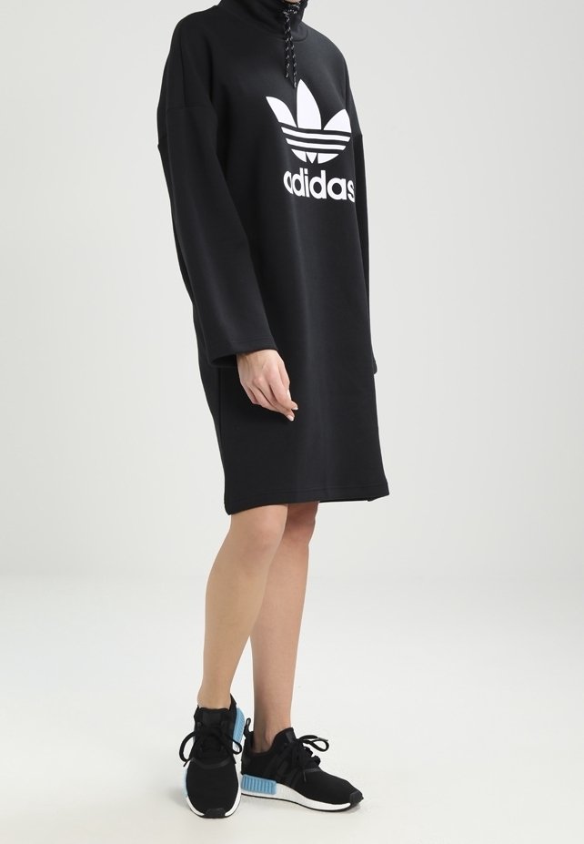 oversized hoodie dress adidas Adidas Hoodie Dress GN2782 Casual Trefoil Maxi Dress Originals Oversized Black