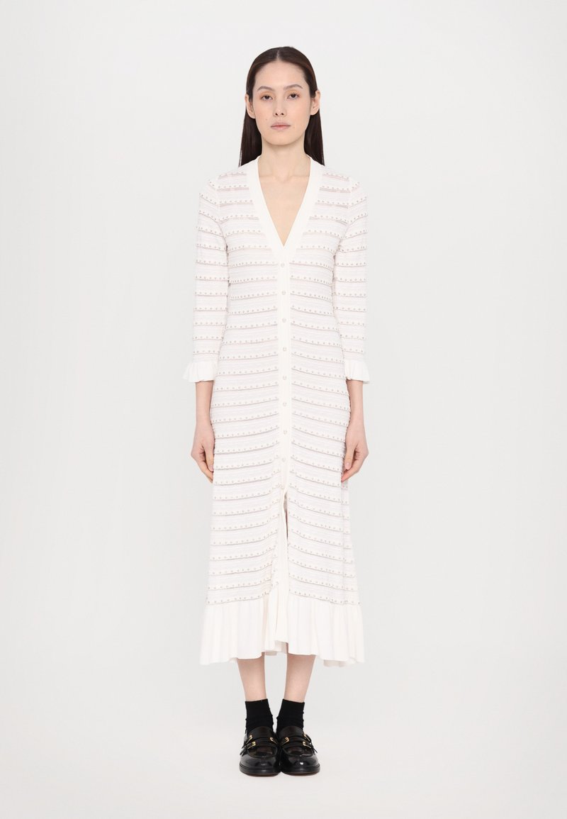sandro ROBE MIDI ENCOLURE FRILL - Vestido informal - ecru