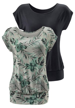 LASCANA Print T-shirt - taupe-grün+schwarz