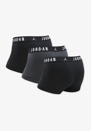 Drei Paare Jordan Boxer Shorts mit einem schwarzen Bund und weißem Text, in Schwarz- und Grautönen. Weiches, eng anliegendes Design mit glatter Textur.