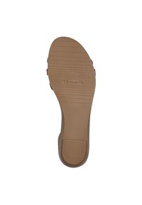 Braune Schuhsohle mit strukturiertem Griffmuster, ausgestattet mit einem rechteckigen Profildesign und geprägt mit dem Markennamen "Tamaris" sowie dem Größenindikator 37.