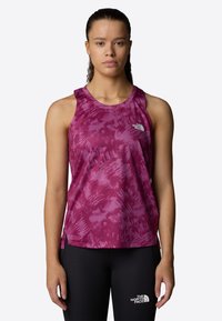 Magenta athletic tank top with a textured, abstract pattern. Features a scoop neckline and side slits for enhanced mobility.