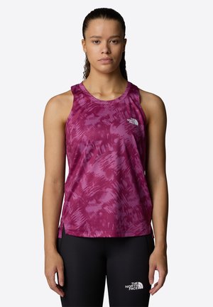Magenta athletic tank top with a textured, abstract pattern. Features a scoop neckline and side slits for enhanced mobility.