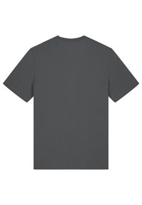 Donkergrijze t-shirt met korte mouwen van zachte stof, voorzien van een klassieke ronde hals en een eenvoudig, onopvallend ontwerp.