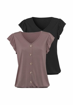 LASCANA, 2 PACK - Tričko s potlačou - taupe+schwarz