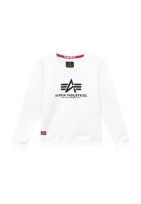 Witte sweatshirt van katoen, met een ronde hals, lange mouwen en een opvallend zwart "Alpha Industries" logo aan de voorkant.