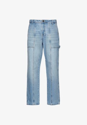 Lysblå denim cargo bukser med lige ben-design, synlige sømme og sidelommer. Lavet af bomuld med en afslappet pasform.