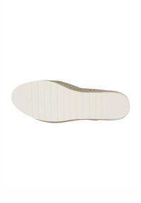 La tomaia perforata beige con un motivo texture poggia su una suola in gomma bianca e rigata. Il design presenta una punta arrotondata.