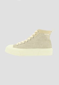 Beige High-Top-Sneaker aus einem strukturierten Stoff. Gummisohle und Zehenkappe in Off-White. Schnürsenkel und Schlaufe für einfaches Anziehen.