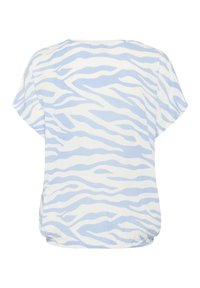 Bluzica kratkih rukava u svijetloplavom i bijelom uzorku zebra, s ležernim krojem i naboranim rubom za dodatnu teksturu.