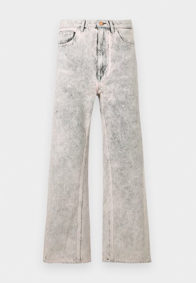 Φαρδιά τζιν παντελόνια από ανοιχτό γκρι denim με ξεθωριασμένη υφή, ψηλή μέση, πέντε τσέπες και κούμπωμα με κουμπί μπροστά.