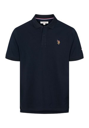 Tricou polo bleu marin din bumbac, cu deschidere cu două nasturi, mâneci scurte și un mic logo brodat pe piept.