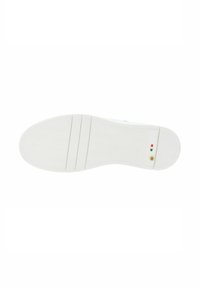 Witte rubberen zool met een gestructureerd oppervlak, gekenmerkt door een visgraatpatroon en drie horizontale groeven. Bevat maatlabel "42" en een Italiaanse vlag.