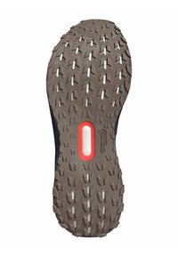 Semelle en caoutchouc avec des motifs de texture pour un meilleur grip, dotée d'un accent central rouge et de couleur grise. Conçue pour une traction sur différentes surfaces.