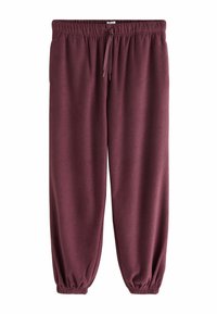 Burgunderfarbene Sweatpants aus weichem, strukturiertem Stoff. Mit einem elastischen Bund und einem Kordelzug sowie elastischen Bündchen am Knöchel.