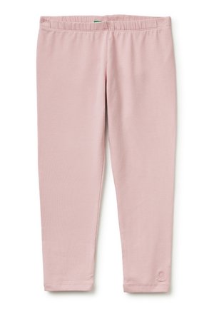 Weiche rosa Leggings bis zur Mitte der Wade mit elastischem Bund und kleinem gesticktem Logo am unteren Saum des linken Beins.
