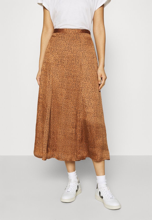 GODET PRINTED MIDI SKIRT - A-linjekjol - camel