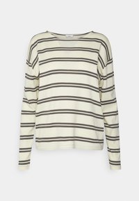 Langarmshirt in Creme mit braunen horizontalen Streifen, mit rundem Ausschnitt und lässiger Passform, aus weichem, glattem Stoff hergestellt.