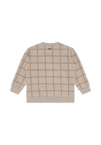 Felpa beige con motivo a griglia marrone scuro. Presenta maniche lunghe, polsini a costine e scollatura tonda. Realizzata in tessuto testurizzato.