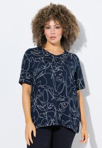 Ulla Popken SHORT SLEEVE TEE - Triko s potiskem - marine