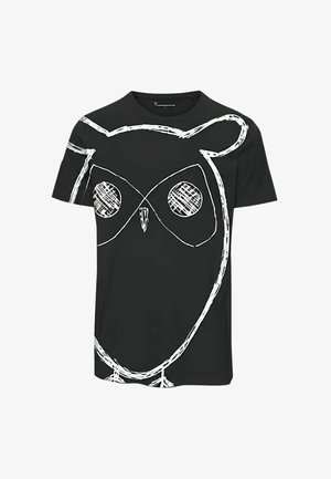 KnowledgeCotton Apparel, BIG OWL PRINT - Тениска с щампа - black jet