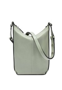 Hellgrüne Leder-Schultertasche mit verstellbarem Riemen, vorderer Naht und geprägtem Markennamen "Liebeskind Berlin."