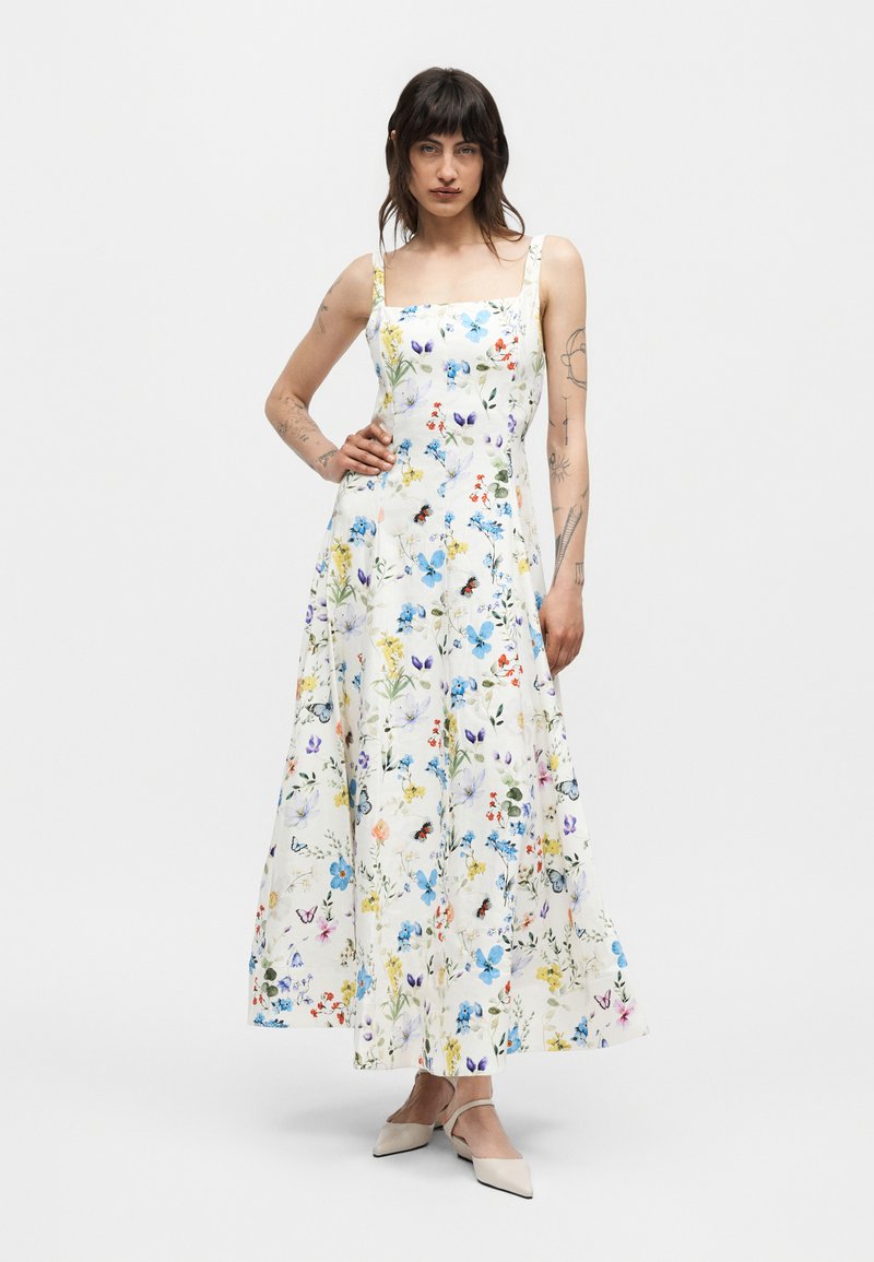 Alice + Olivia POLLY SEAMED DROP WAIST FLARED ANKLE LENGTH DRESS - Maxi  dress - off white/multi-coloured