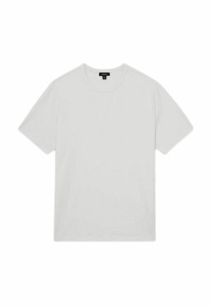 T-shirt bianca in cotone con collo rotondo, maniche corte e vestibilità rilassata. Tessuto liscio, senza motivi né decorazioni.