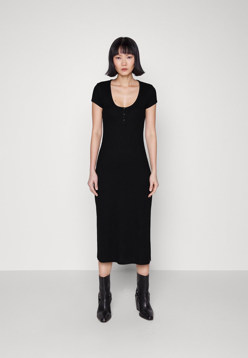 rag & bone THE KNIT RIB HENLEY TDRESS Maxi dress black Zalando.ie