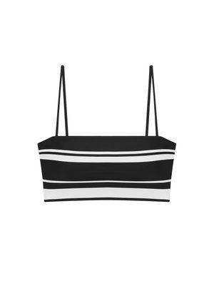 Μαύρο κοντό τοπ με λεπτές τιράντες και οριζόντιες λευκές ρίγες στο στήθος και το τελείωμα, πάνω σε λευκό φόντο.
