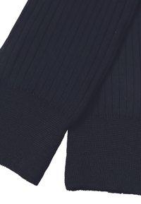 Tessuto a coste nero con una superficie strutturata. I polsini presentano una sezione a maglia liscia alla base, in contrasto con il design a coste sopra.