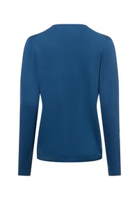 Langarmshirt in einfarbigem Blau, aus weichem Strickstoff. Verfügt über einen Rundhalsausschnitt und eine figurbetonte Passform ohne sichtbare Muster oder Beschläge.