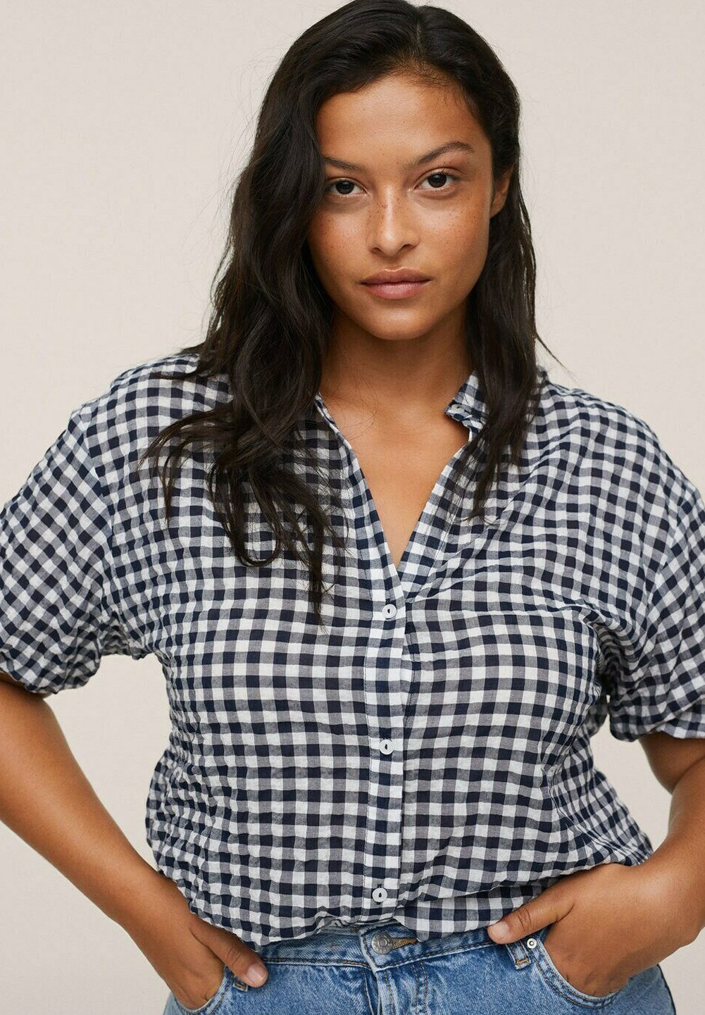 Blouse vichy volants bleu - 561419B42B29 | Pimkie