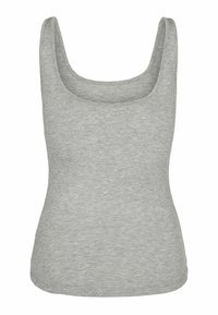 Top din bumbac gri, cu nervuri, cu decolteu rotund și bretele late. Textură moale și formă ajustată, fără elemente metalice sau broderii vizibile.