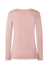 Langärmliges Oberteil in Hellrosa, aus weichem, glattem Stoff mit rundem Ausschnitt und ohne sichtbare Nähte. Einfaches und vielseitiges Design.