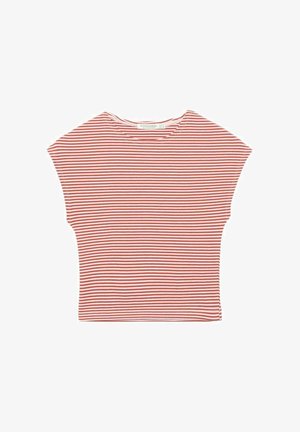T-shirt a maniche corte e corta, con sottili strisce orizzontali bianche e rosso ruggine, scollatura rotonda e vestibilità rilassata.