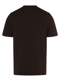 Schwarzes Baumwoll-T-Shirt mit kurzen Ärmeln, rundem Halsausschnitt und glatter Oberfläche. Keine sichtbaren Muster oder Grafiken auf der Rückseite.