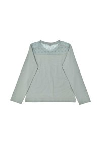 Langarmhemd in Hellgrün mit einem Spitzenpanel und floralem Stickereimuster am Rücken. Weicher Stoff mit schlichtem Design und rundem Halsausschnitt.